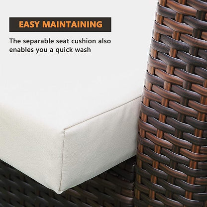 4 Piece Patio Furniture Sets, All-Weather Wicker Conversation Sets, Outdoor Rattan Sectional Sofa Chair with Cushions and Coffee Table for Balcony, Garden, Backyard, Brown
