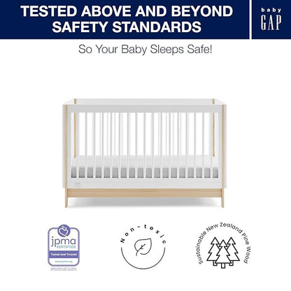 GAP babyGap Tate 4-in-1 Convertible Crib - Greenguard Gold Certified, Bianca White/Natural