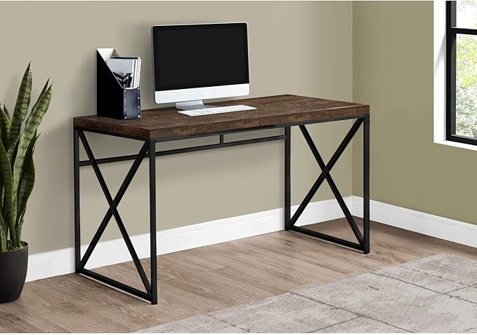 Monarch Specialties I 7450 Computer Desk, Home Office, Laptop, Work, Metal, Laminate, Brown, Black, Contemporary, Modern