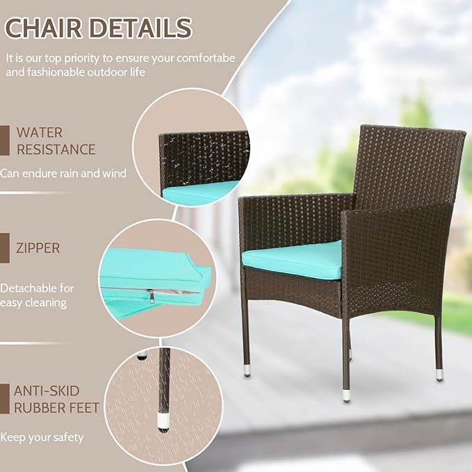 FDW 4 Pieces Patio Furniture Set Wicker Patio Conversation Set with Rattan Chair Loveseats Coffee Table for Outdoor Indoor Garden Backyard Porch Poolside Balcony,Brown Wicker/Blue Cushions
