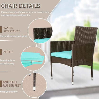 FDW 4 Pieces Patio Furniture Set Wicker Patio Conversation Set with Rattan Chair Loveseats Coffee Table for Outdoor Indoor Garden Backyard Porch Poolside Balcony,Brown Wicker/Blue Cushions