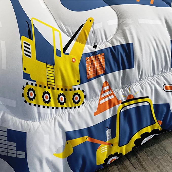 Axolotl Cartoon Excavator Bedding Set Queen,Tractor Truck Bedding Set,Boys Construction Bedding Set,Yellow Vehicles Truck Comforter Construction Site Decor for Kids Boys Teens,1 Quilt 2 Pillowcases