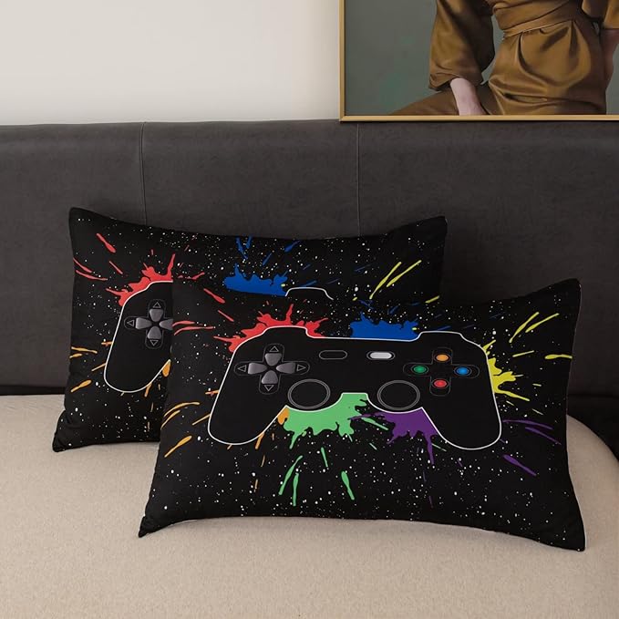 Game Console Comforter Set for Boys 3D Gaming Lightweight Microfiber Bedding Sets Black Gamer Printed Quilt Set Teens Room Decor