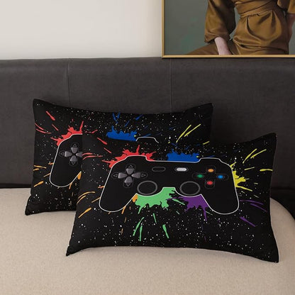 Game Console Comforter Set for Boys 3D Gaming Lightweight Microfiber Bedding Sets Black Gamer Printed Quilt Set Teens Room Decor