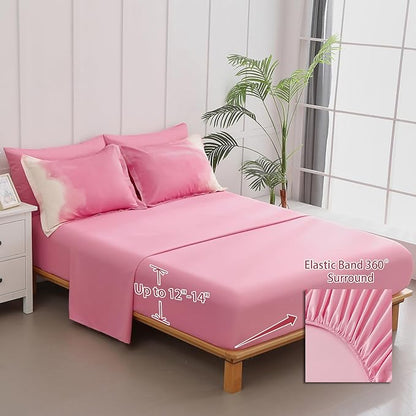 Dinjoy Girls Comforter Set Full Size Colorful Rainbow Ombre Pink Bedding Set Gradient Soft Lightweight 7 Pieces Bed in A Bag for Kids Teen Women(1 Comforter, 1 Flat Sheet, 1 Fitted Sheet)