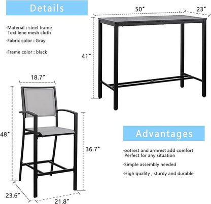 Shintenchi Patio Dining Sets, All Weather Textile Fabric Outdoor High Stool Bistro Set with 4 Bar Chairs and High Glass Table for Home, Backyard, Garden, Lawn, Porch, 5 Pieces