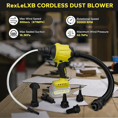 Cordless Dust Blower for Dewalt 20V Max Battery, 2-in-1 Blower & Vacuum, Handheld Blower HighSpeed Motor Air Compressed Duster w/ 671 MPH & 7 Nozzles for Sawmill Room, Home Cleaning（No Battery ）