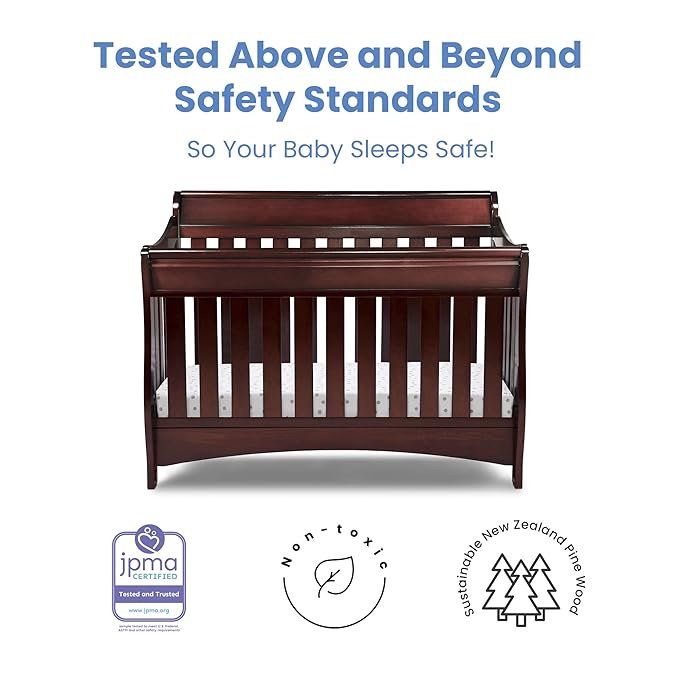Delta Children Bentley S Series 4-in-1 Crib, Black Cherry Espresso + Serta Perfect Slumber Dual Sided Recycled Fiber Core Crib and Toddler Mattress (Bundle)