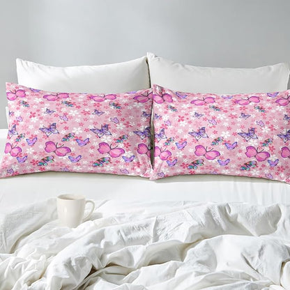 Kids Butterfly Comforter Set - Butterfly Full Bedding Set Pink Butterflies Prints Bedding Set for Girls Room Cute Princess Bedding Sets for All Season Butterfly Bed Set, 1 Comforter + 2 Pillowcases