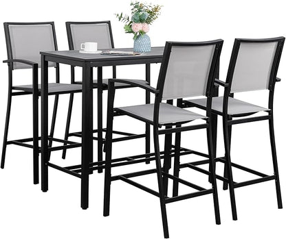 Shintenchi Patio Dining Sets, All Weather Textile Fabric Outdoor High Stool Bistro Set with 4 Bar Chairs and High Glass Table for Home, Backyard, Garden, Lawn, Porch, 5 Pieces