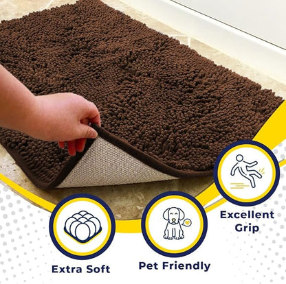 Muddy Mat® Shown on TV – Super Absorbent Microfiber Dog Door Mat for Muddy Paws, Non-Slip Washable Pet Rug, Quick Dry Chenille Entryway Carpet, Machine Washable Indoor Outdoor mat, Brown 35"x24"