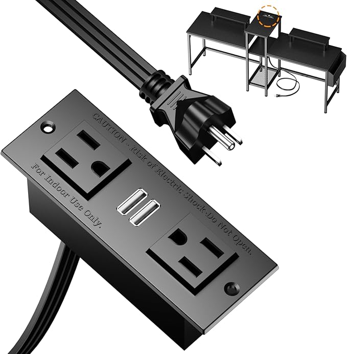 Furologee Charging Station for Black 2 Penson Desk with LED Lights and Monitor Stand