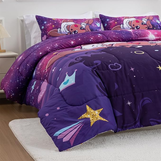 NTBED African American Black Girl Comforter Set Galaxy Afro Girl Microfiber Bedding Sets Twin Size