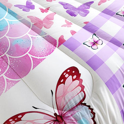 Datura home Kids Comforter Set Mermaid Scale Butterfly Printed Pattern Bedding Set with 1 Comforter and 2 Pillowcases for Girls Boys Bedroom All Season(Mermaid1 Twin)