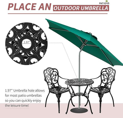 Bistro Table and Chairs Set of 2, Cast Aluminum Patio Furniture, Outdoor Bistro Set 3 Piece with Umbrella Hole for Balcony Porch Yard