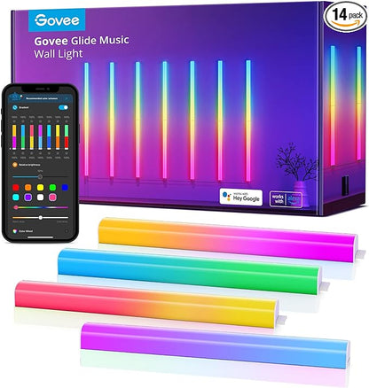 Govee Glide RGBIC Wall Lights, Music Wall Lights Works with Alexa and Google Assistant, Smart LED Light Bars for Bedroom, Living Room, Gaming Room, Party, Music Sync, 7 Panels Set (2 Sections/Panel)