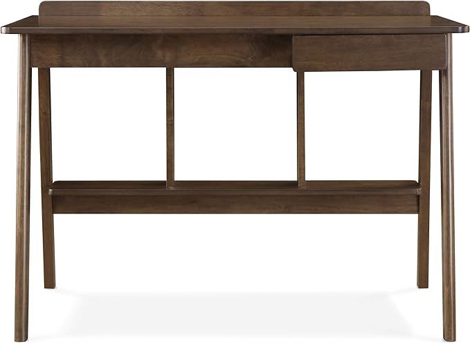Finch Darren Home Office Drawer Mid Century Accent Desk, 43 Inch Wide Simple Modern Study Table, Walnut Brown