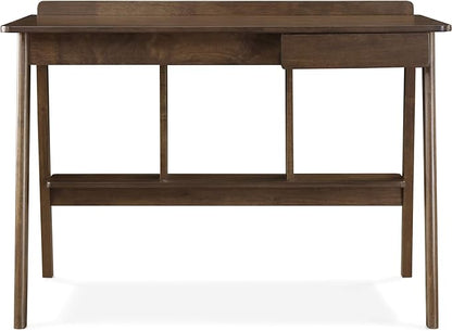 Finch Darren Home Office Drawer Mid Century Accent Desk, 43 Inch Wide Simple Modern Study Table, Walnut Brown