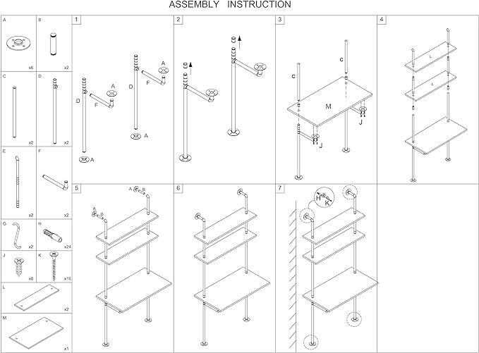 MAIKAILUN White and Gold Desk, 36" Ladder Desk, Wall Mount Computer Writing Table Pipe Shelf Shelving Mini Narrow Industrial Modern for Small Spaces(36x20x81)