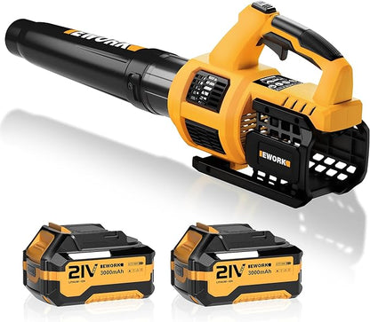 EWORK Cordless Leaf Blower - 21V Electric Leaf Blower Cordless with (2) 3.0Ah Battery and Fast Charger 400CFM Variable Speed & Turbo Mode - Battery Powered Leaf Blowers for Lawn Care and Patio