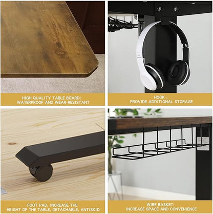 Adjustable Height L-Shaped 59 Inch Electric Standing Desk - Sit Stand Computer Desk with 3 Splice Board, Lockable Casters, Stand Up Desk Table for Home Office, Black Frame and Rustic Brown Top