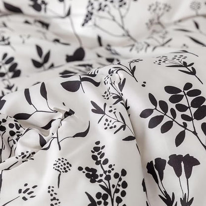 Black Botanical Comforter Set Full White Black Floral Plant Bedding Comforter Set Girls Garden Pattern Printed on White Blanket Rustic Leaf Blossom Women White Farmhouse Comforter Full