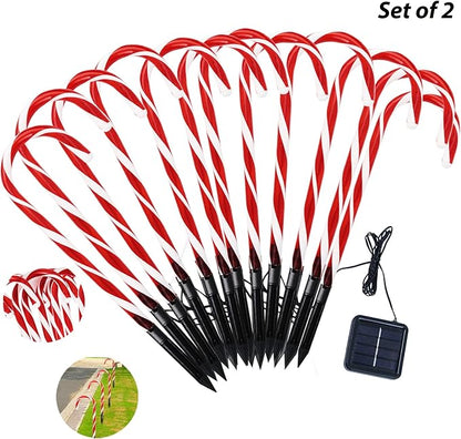 24-Pack Upgraded Solar Christmas Candy Cane Lights, Solar Pathway Lights Waterproof, Christmas Decorations Outdoor with 8 Modes for Party Patio Garden Lawn Yard Decor