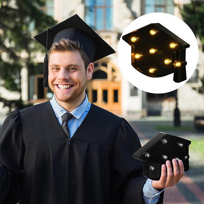VIHOSE Graduation Bachelor Cap Lights Sign Table Decoration Light up Decoration Battery Powered Graduation Hat for Home Bar Party Bedroom Tabletop Decoration Graduation Gift