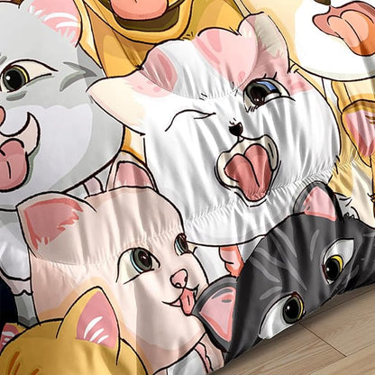 Dog Twin Comforter Set for Boys Bedroom - Dogs Cats Animal Theme Bedding Set for Living Playing Room Ultra Soft Puppy Dogs Kitten Quilt with 1 Pillowcase Kids Room Decor 2Pcs, Twin Size