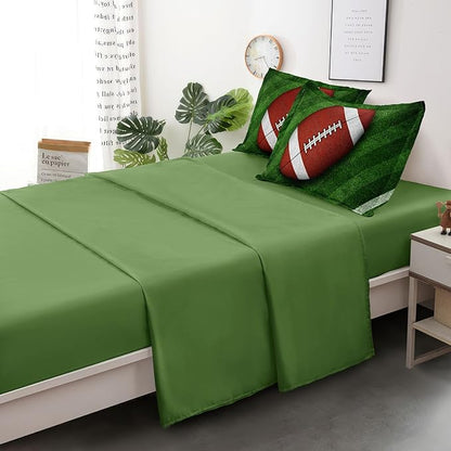 Football Comforter Set Full Size for Teen Boys, Kids Football Field Bedding Green Themed Bedroom Set with Sheets, Full Bed in a Bag Set