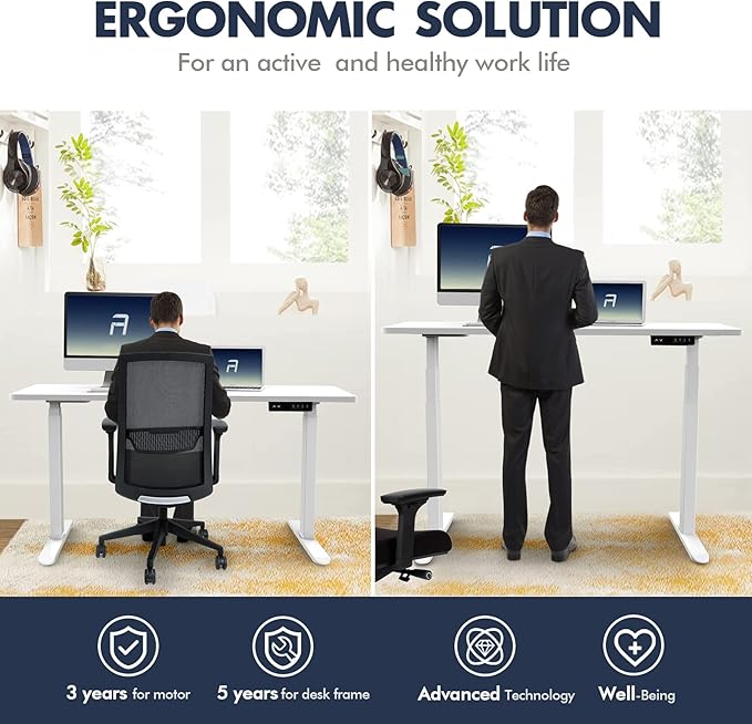 AIMEZ0 Dual Motor Sit Stand Desk Adjustable Electric Standing Desk Frame with LCD Touch Screen Adjustable Height 27.4-45.6 inches for Home & Office Table (Frame Only) White