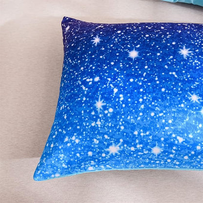 Holawakaka Kids Space Star Galaxy Bedding Comforter Set Twin/Twin XL Size Boys Girls Blue Indigo Ombre Print Gradient Glitter Stars Bed Sets (Blue, Twin)