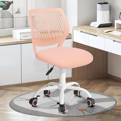 FurnitureR Desk Chair Small Study Chairs Armless for Child Kids Teens, Swivel Rolling Lightweight Task Chair with Wheels and Mesh Padded Cushion, Orange Rose