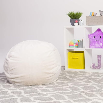 Posh Creations Bean Bag Chair for Kids, Teens, and Adults Includes Removable and Machine Washable Cover, Soft Faux Rabbit Fur - Cream, 27in - Medium