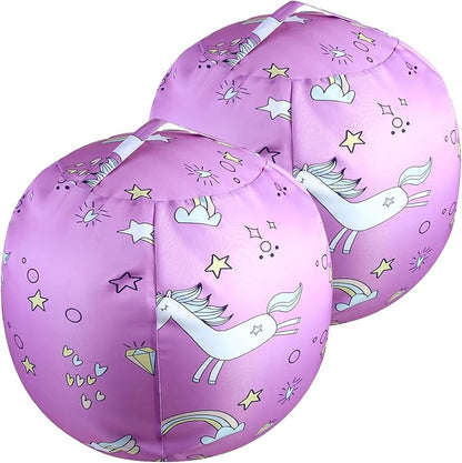 2-Pack Stuffed Animal Storage Bean Bag Chairs Toy Storage Organizer Bean Bags Chair Covers Only for Kids 24" Beanbag with Zipper for Organizing Kid's and Adults Room, Pink White Unicorn