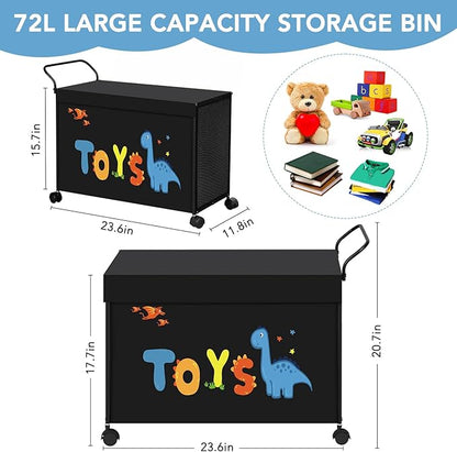 SWTYMIKI Toy Box Toy Storage - 72L Kids Toy Organizer with Wheels Toy Chest Storage Bins with Lids, Toy Boxes for Girls Boys, Stuffed Animals, Clothes, Bedroom, Living Room （Black
