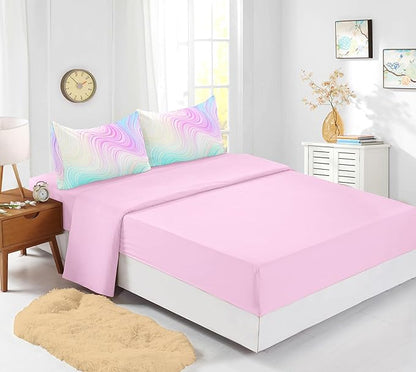 Full Size Comforter Sets for Girls 7PCS,Pink Bedding Sets,Bed Sets for Girls with Flat Sheet and Fitted Sheet,Pillowcases,Cushions,Tie Dye Comforter Sets