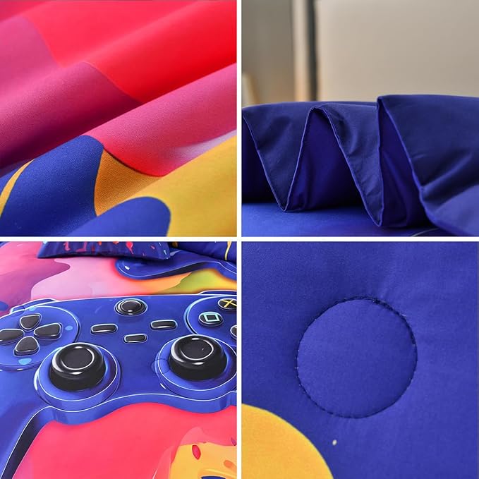 Gamer Comforter Set for Boys Kids, 6 Pcs Bed in a Bag Game Controller Boys Bediing Set Twin Size for All Season