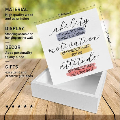 Home Office Desk Wooden Box Sign Decor, Ability Is What You Are Capable of Doing, Inspirational Quotes Desk Decor Motivational Desk Decorations for Women Men Student Office Classroom School