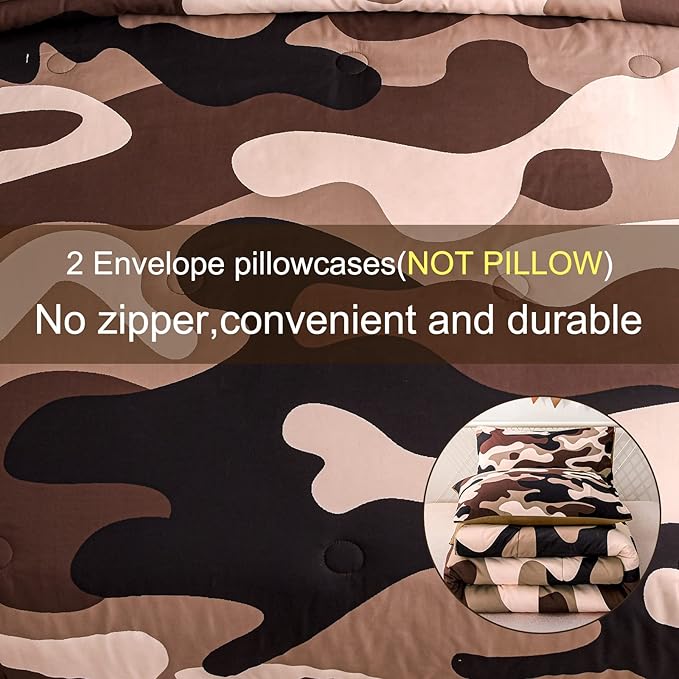Meeting Story Camouflage Bedding Set, Colorful Pattern Style Queen Comforter Set, 3 PCS One Comforter and Two Pillowcases in One Bag, All Season Bedspread for Kids Teens Adults (Coffee, Queen)