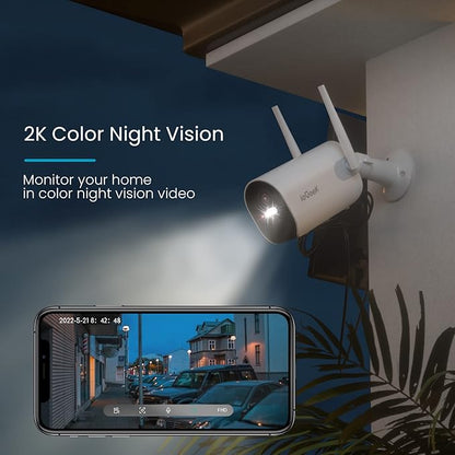 2K Solar Camera Security Outdoor with Spotlight & Siren, AI Detection Wireless Cameras for Home Security, 3MP Color Night Vision/2-Way Talk/Compatible with Alexa