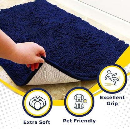 Muddy Mat® Shown on TV – Super Absorbent Microfiber Dog Door Mat for Muddy Paws, Non-Slip Washable Pet Rug, Quick Dry Chenille Entryway Carpet, Machine Washable Indoor Outdoor mat, Navy Blue 59"x35"