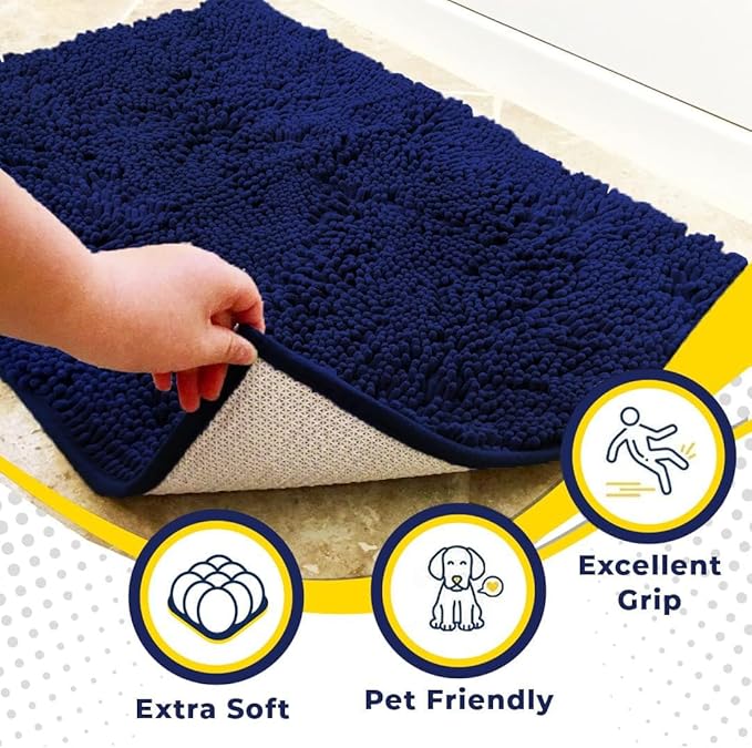 Muddy Mat® Shown on TV – Super Absorbent Microfiber Dog Door Mat for Muddy Paws, Non-Slip Washable Pet Rug, Quick Dry Chenille Entryway Carpet, Machine Washable Indoor Outdoor mat, Navy Blue 59"x24"