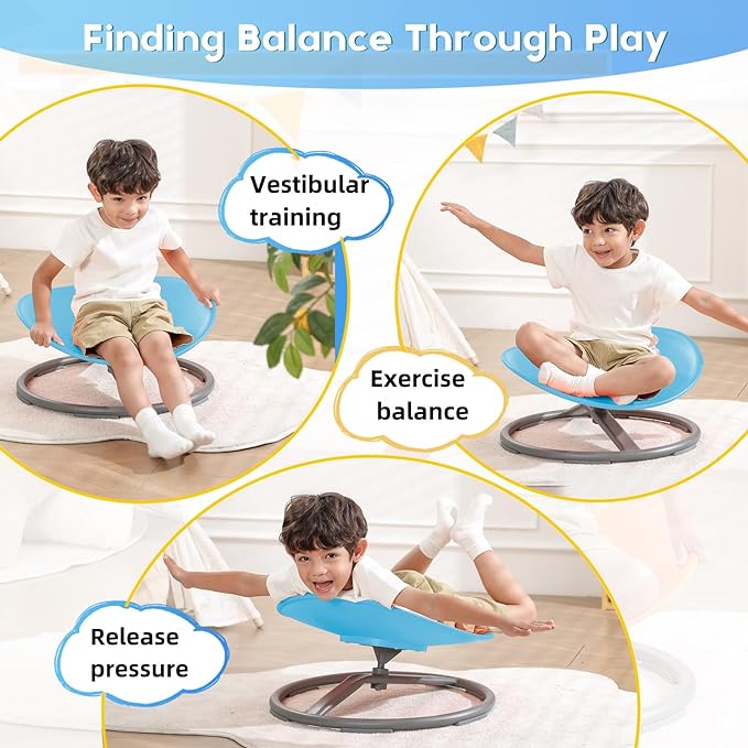 Sensory Chair for Kids Autism Sensory Products Sit and Spin Autism Toys Spinning Chair ADHD Chair Swivel Chair Training Body Coordination (Blue)