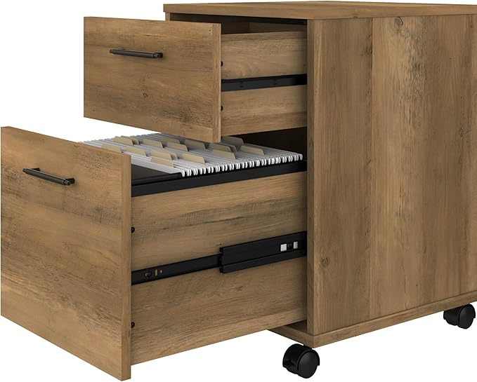 Bush Furniture Key West 2 Drawer Rolling File Cabinet in Reclaimed Pine Mobile Organization for Home Office Small Under Desk Storage on Wheels