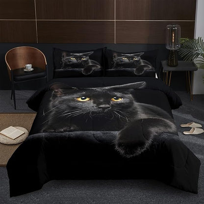 NINENINE Cat Comforter Bedding Set Twin for Girls Kids,Black Cat Lying on The Black Sofa Pattern Printed Bedding Set,Black Comforter Set,Soft Breathable Microfiber Quilt with Matching Pillowcase#5005