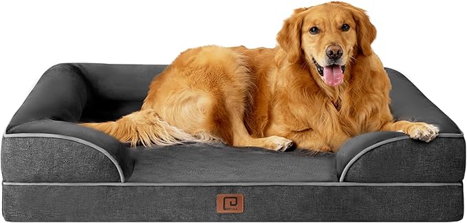 EHEYCIGA Orthopedic Dog Bed for Large Dogs, Waterproof Memory Foam with Sides, Non-Slip Bottom and Egg-Crate Foam Couch Bed with Washable Removable Cover, Dark Grey