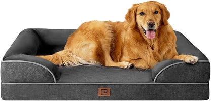 EHEYCIGA Orthopedic Dog Bed for Large Dogs, Waterproof Memory Foam with Sides, Non-Slip Bottom and Egg-Crate Foam Couch Bed with Washable Removable Cover, Dark Grey
