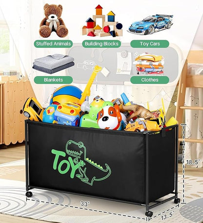 MISSLO Large Toy Box with Wheels Big Toy Chest for Kids Organizer Toy Storage Bin, 124L, Black