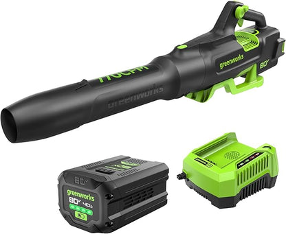 Greenworks 80V 770 CFM Cordless Leaf Blower, 4.0Ah Battery and Rapid Charger